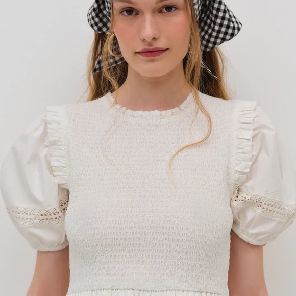 $249 NWT White For Love And Lemons “Sandy” Puff Sleeve Mini Dress Sz X-Large - Picture 2 of 13